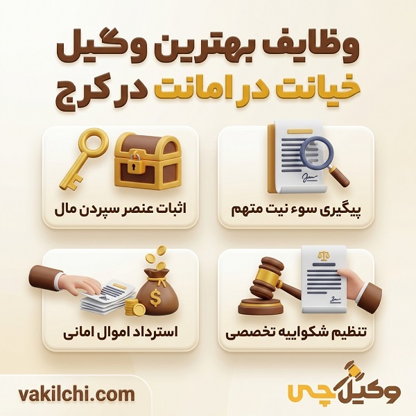 وظایف بهترین وکیل خیانت در امانت در کرج