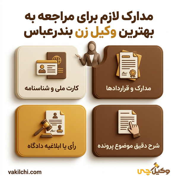 مدارک لازم برای مراجعه به بهترین وکیل زن بندرعباس